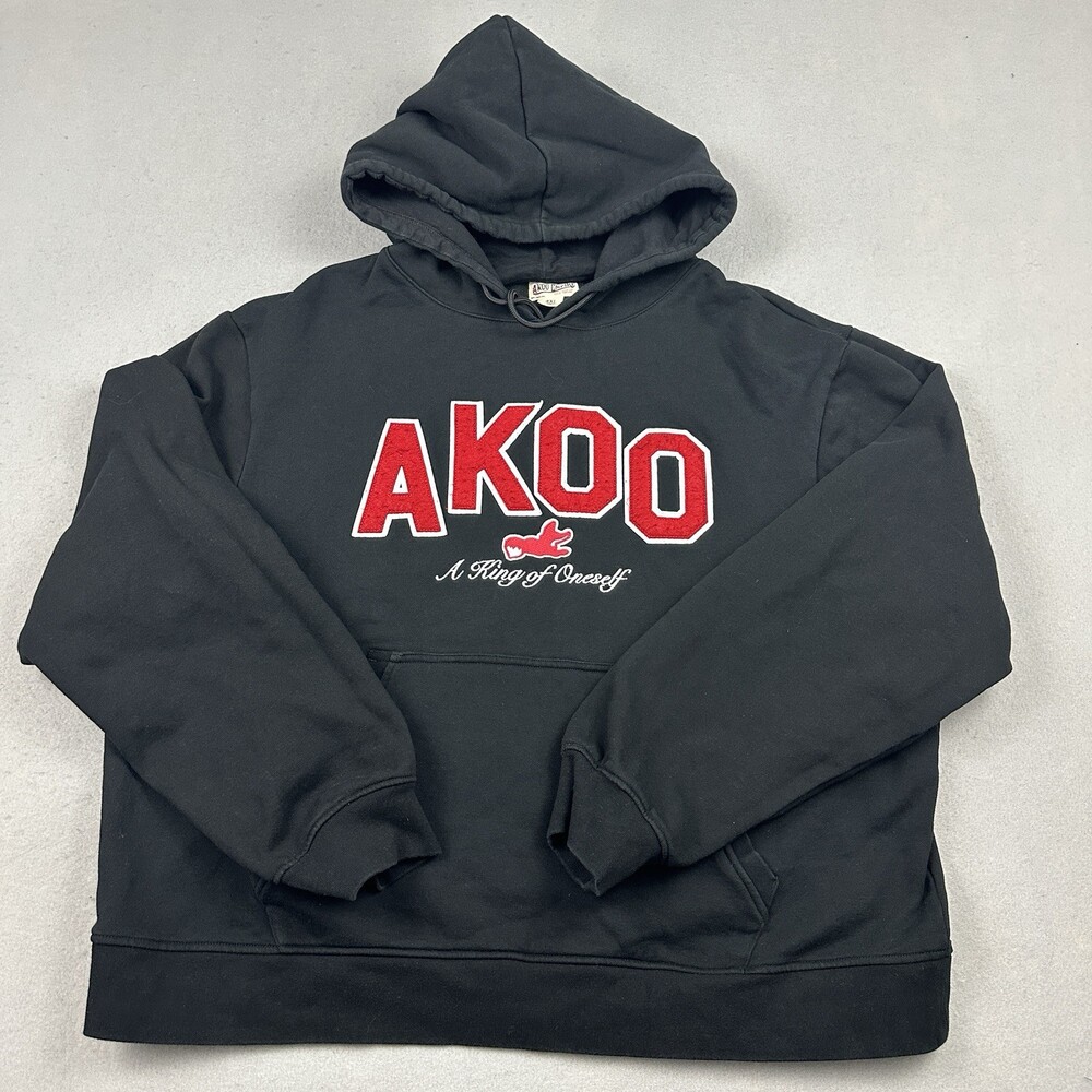 AKOO Empire Hoodie Men 4XL Black Red Solid Pullover Sweatshirt Pockets XXXXL